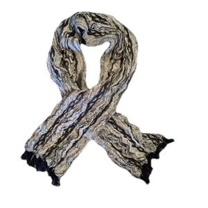 Wool Lurex Blend Black Metallic Womens Scarf Fringe OS 48” Ribbed Fringe